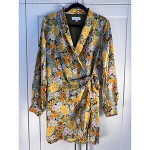 Lost + Wander Floral Wrap Dress Women’s M Boho Long Sleeve Tie Waist Statement